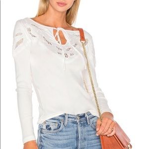 Free People Ivory Embroidered Yoke Long Sleeve